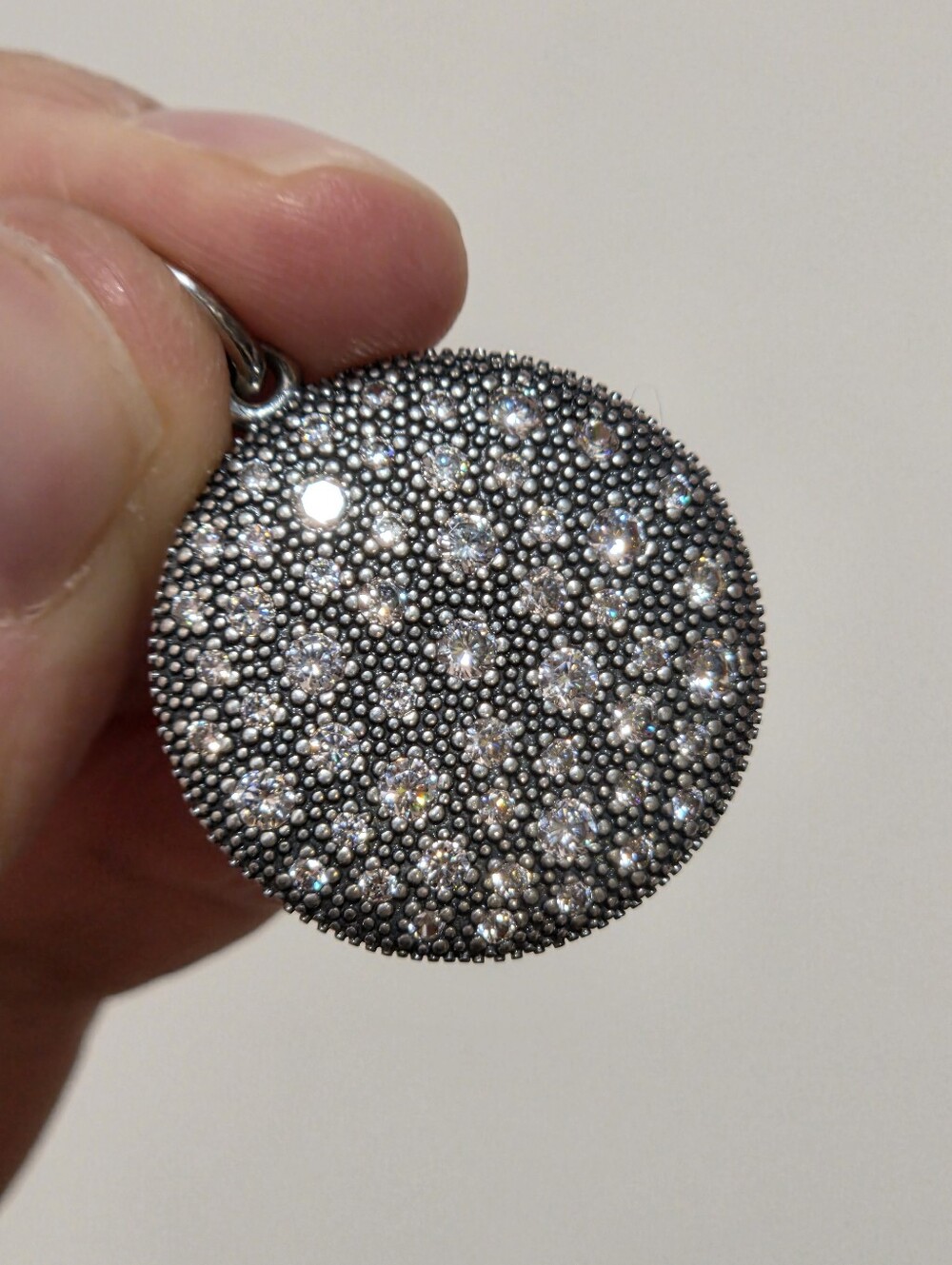 Pandora Silver Sparkling Round Pave Pendant Necklace